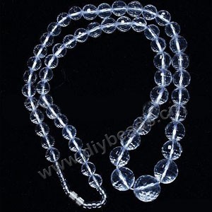 Bead, gemstone ,clear quartz, 6-10mm 128-faceted round.  16-1/2 inch bead chains necklace,sold per pkg of 1.