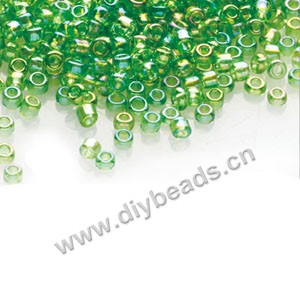 #11 seed beads,glass,green,rainbow,irregular round.sold per pkg of 40g,  approximately 3200ps.