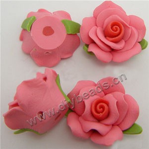 Bead, polymer clay, dark pink, 18mm rose. Sold per pkg of 12.