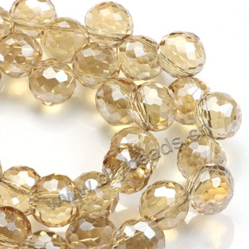 Bead, plating AB color glass, light brown, 8mm 128 faceted round, side hole, sold per pkg 1 strands-(100ps/strand).