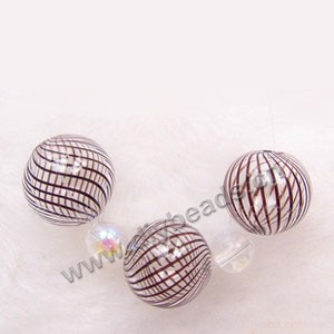 Bead, hand-blown glass, clear with brown line, 13mm hollow round. Sold per pkg of 10