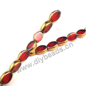 Bead ,copper-plated glass, red, 11x8mm flat oval. Sold per pkg of ten 29cm strand.