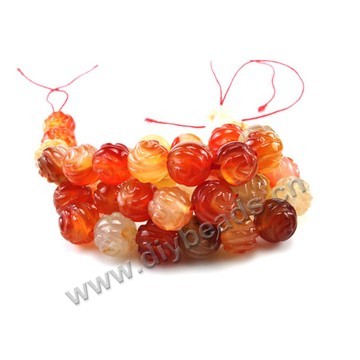 Bead, red agate (heated), 12mm carved double side flower,  Sold per 15-inch strand.