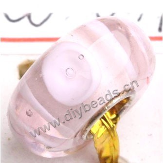 Bead, big-hole beads,Lampworked glass and 925 sterling silver grommet,light pink with point, 14x7mm rondelle with 4.5 mm hole,sold per pkg of 50ps