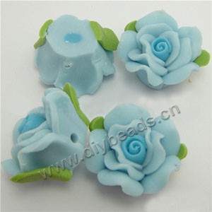 Bead, polymer clay, turquoise blue, 18mm rose. Sold per pkg of 12.