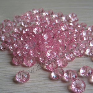 Bead, acrylic,pink, 8mm faceted rondelle. Sold per 200-gram pkg, approximately 1140 beads.