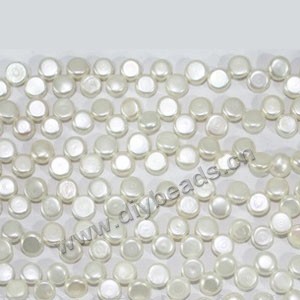 Pearl, cultured freshwater (natural), white, 6-7mm top-drilled flat-sided round, B+ grade. Sold per 16-inch strand