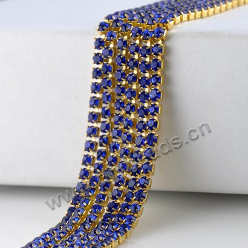 Rhinestone cup chain, brass, ss16-4mm, various colors. Sold per pkg of per 10  meters.