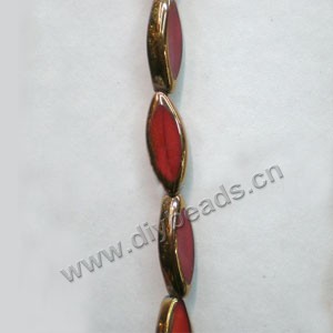Bead, copper-plated glass, red, 20x8mm marquise. Sold per pkg of ten 14-inch strand.