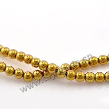 gold Bead,gold plated black hematite,4mm.Sold per 5 strands.