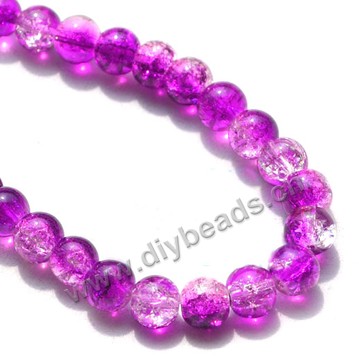 Bead,two tone crackle glass purple and white, 8mm round. Sold per 32-inch strand, approximately 100ps/strand