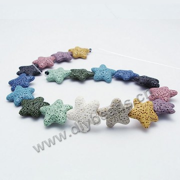 Lava stone beads, Star fish shaped, mixed colors, 23X23mX6mm. Sold per pkg of 10 strands
