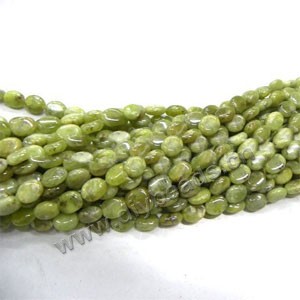 Bead, olive new "jade" (natural), 8x10mm flat oval. Sold per 16-inch strand,factory price.