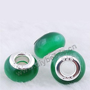 Bead,big-hole beads ,cat's eye glass and brass grommets,green,9x14mm rondelle with 5mm hole,sold per pkg of 10ps