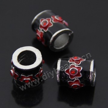 Spacer Bead, zinc alloy with rhinestone, enamel, black, 9*10mm, 4mm hole. Sold per pkg of 1 bag-(30 pieces).