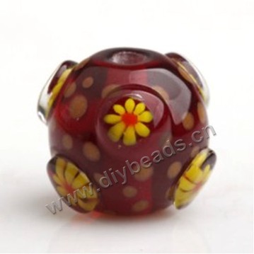Bead,Japan lampworked glass,red with bumpy flower, 16x16mm round.mini order 100pc 