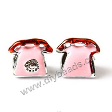Bead,big-hole beads,pink and white,mini telephone set,12.5x10mm. Sold per pkg of 50ps