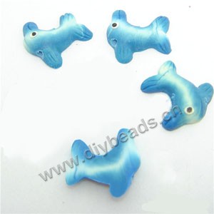 Bead, polymer clay, blue/white, 12x12x4mm dolphin. Sold per pkg of 12.