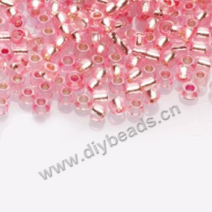 #11 seed beads,glass,hot pink,silver-lined,irregular round.sold per pkg of 1/2 kilo.