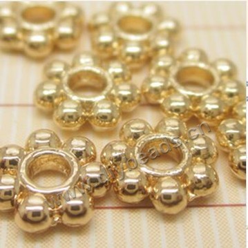 Bead,24k gold filled metal,6mm,round with flower, Sold per pkg of 100 pieces.