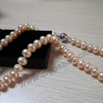 High quality 8-9mm natural freshwater pearl necklace Light Pink potato round Pearl Necklace 