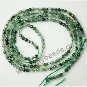 Bead, moss agate (natural), 2mm round. Sold per 15-inch strand.