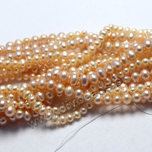 Pearl, cultured freshwater, peach, 4mm potato , A- grade. Sold per pkg of (50) 15-inch (39cm) strands.