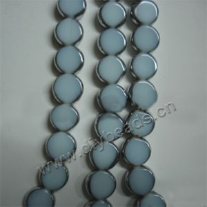 Bead ,silver-plated glass, opaque white, 10mm flat round. Sold per pkg of ten 32cm strand.