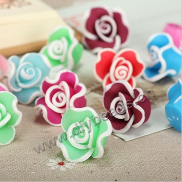 Bead, polymer clay,mixed color with white edge ,20x12mm flower. Sold per pkg of 5.