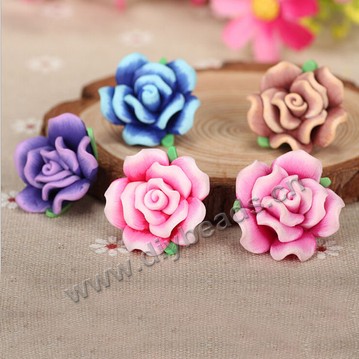 Bead, polymer clay,mixed color,25x15mm flower. Sold per pkg of 5.