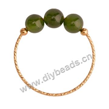 14k gold filled circle ring with small ball natural nephrite beads ring