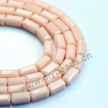 beads, glass, porcelain color, pink, 3*6mm facted rectangle, sold per package of 5 strands-(80pcs/strand).