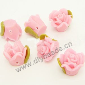 Bead, polymer clay, pink, 10mm rose. Sold per pkg of 24.