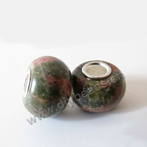 Bead,big-hole beads ,unakite  (natural) and copper grommets,6.5x13.5mm rondelle with 4.5mm hole,sold per pkg of 100ps