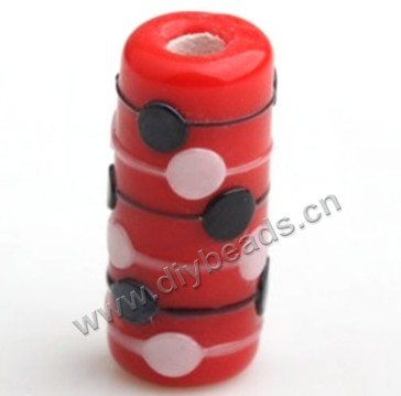 Bead,lampworked glass,red round tube with bumpy spots. 18*9mm. Sold per pkg of 5.