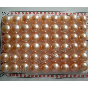 Pearl, cultured freshwater , peach,10.5-11mm half-drilled button, AAA grade.Sold per pkg of 27 pairs