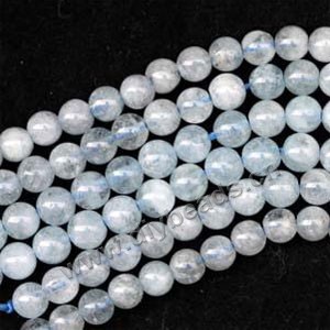Bead, aquamarine (natural), 4mm round. Sold per 16-inch strand