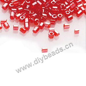 Bugle bead,taiwan, glass, silky luster,red,#1(2x2mm) hex beads. Sold per pkg of 500 grams,approximately 40,000ps