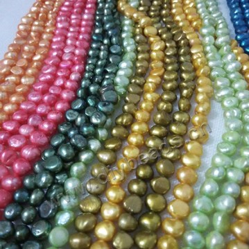 Pearl, cultured freshwater,mixed color,7-8mm irregular shape, AA grade. Sold per bag of one strand
