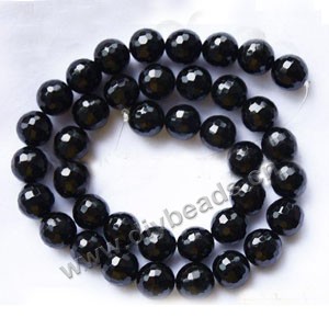 Bead, black agate (dyed),10mm 128-faceted round. Sold per 15-inch strand.