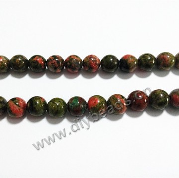 Bead, unakite (natural), 2mm round. Sold per 16-inch strand.