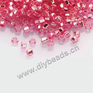 #11 seed beads,glass,ruby,silver-lined rainbow,square hole.sold per pkg of 40g,  approximately 3200ps.