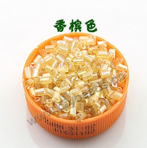 Bugle bead, glass,rainbow ,champagne,#1(2x2mm) beads. Sold per pkg of 80 grams,approximately 4,500ps.