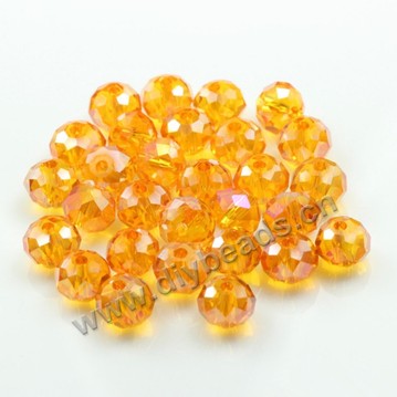Bead, glass, AB gold, 8*10mm faceted rondelle, sold per pkg 10 strands-(72ps/strand).