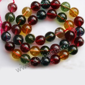 Bead, multicolored tourmaline (imitation), 10mm round. Sold per 16-inch strand,approximately 40 beads .