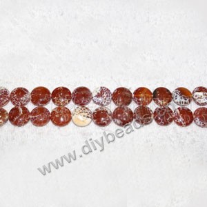 Bead, red fire crackle agate (D/H), 8mm flat round. Sold per 16-inch strand.