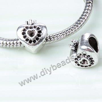 Bead,big-hole beads,alloy,9x10mm,heart,silver color,Sold per pkg of 50ps