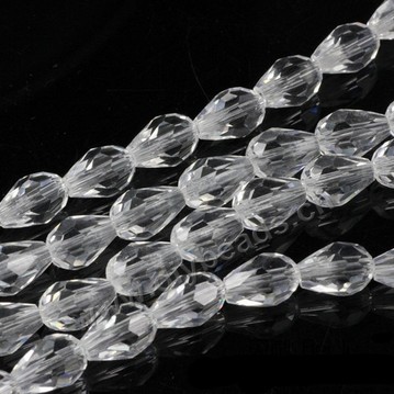 Bead, glass, clear, 10*15mm faceted teardrop, diy beads. Sold per pkg of 5 strands-(50pcs/strand).