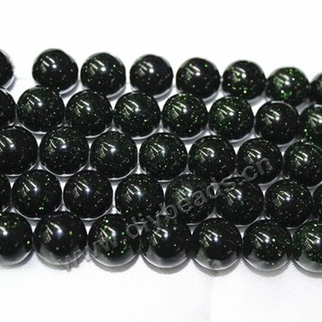 Bead, green goldstone (manmade), 12mm round. Sold per 16-inch strand