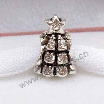 alloy Bead,silver plated,9x12mm,mini pine tree,Sold per pkg of 50 pieces.